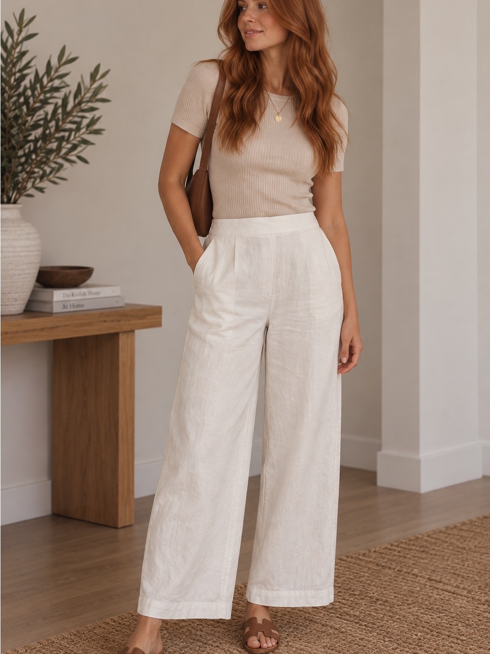 Kim Rogers White 100% Linen Wide Leg Pants